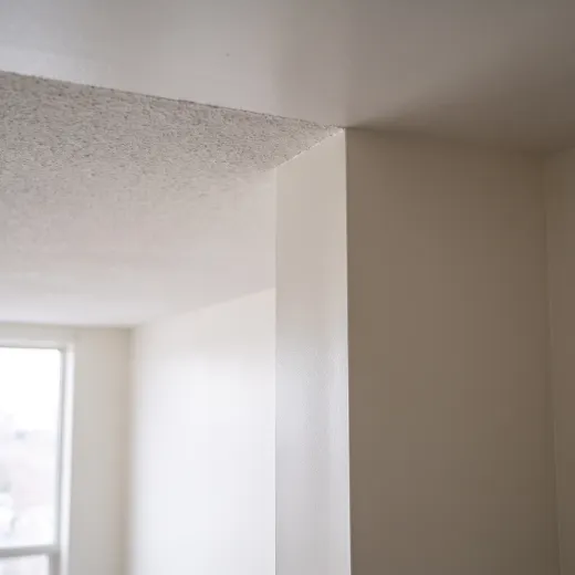 Close-up illustration of a crisp painted line where the wall meets the ceiling